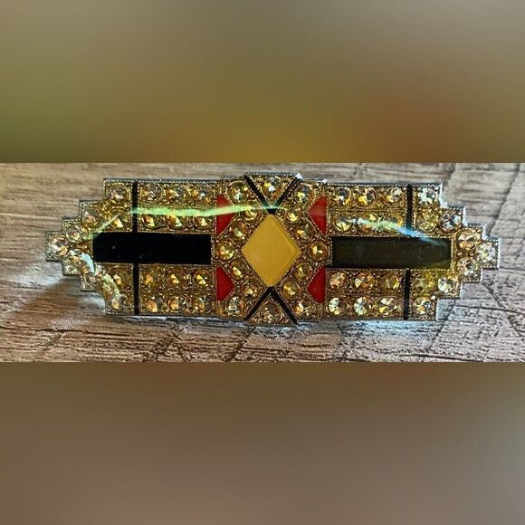Unbranded Jewelry - Vintage Women’s Brooch Art Deco MCM Rhinestones  2 1/4”